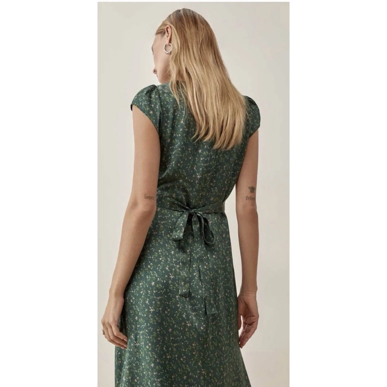 Reformation Kaye Silk Dress Women’s Size 8 Coriander Green Floral Seen On Tv - Image 4