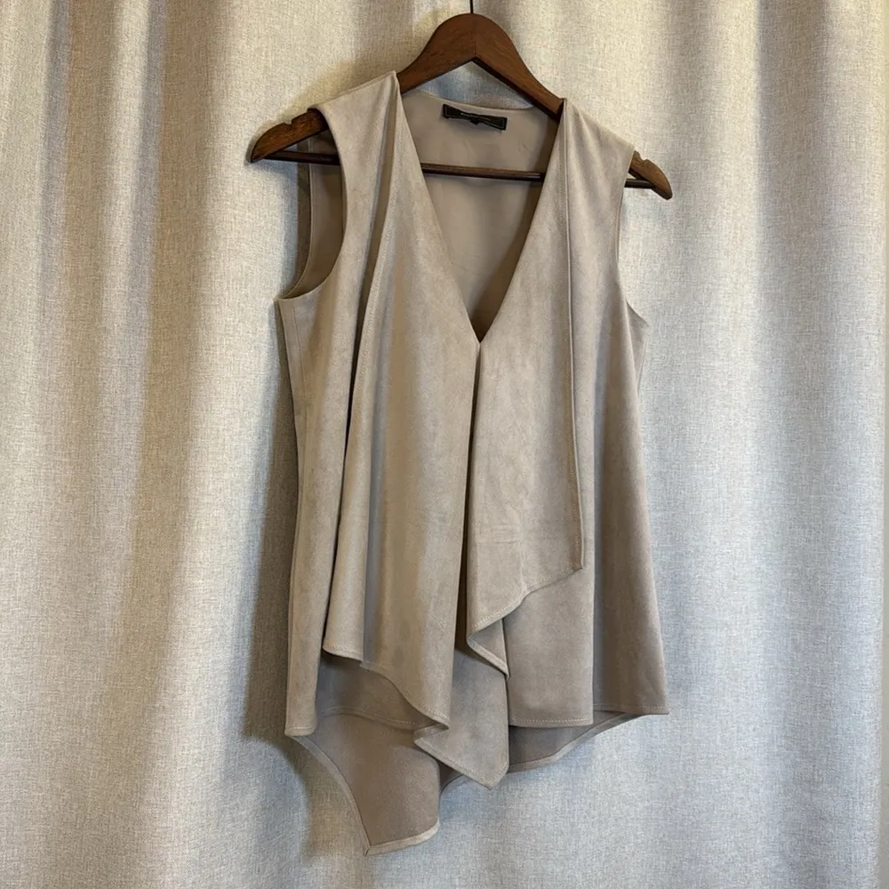 BCBG MaxAzria Light Stone Abby Faux Suede with Ruffle A Symmetrical Cut Tank Top - Image 3