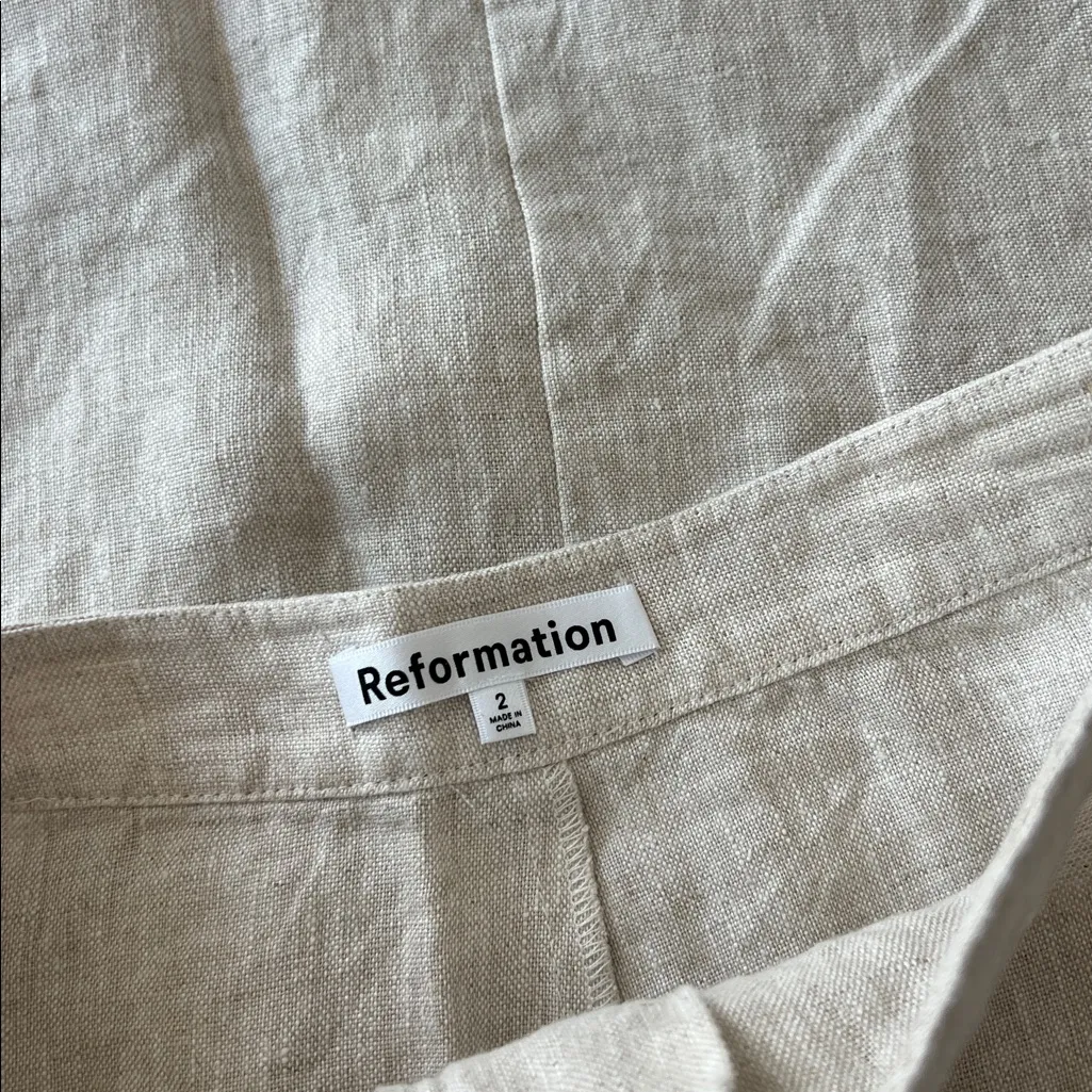 Reformation Neutral Linen High Waist Midi Skirt with Slit Oatmeal Size 2 / 24" - Image 6