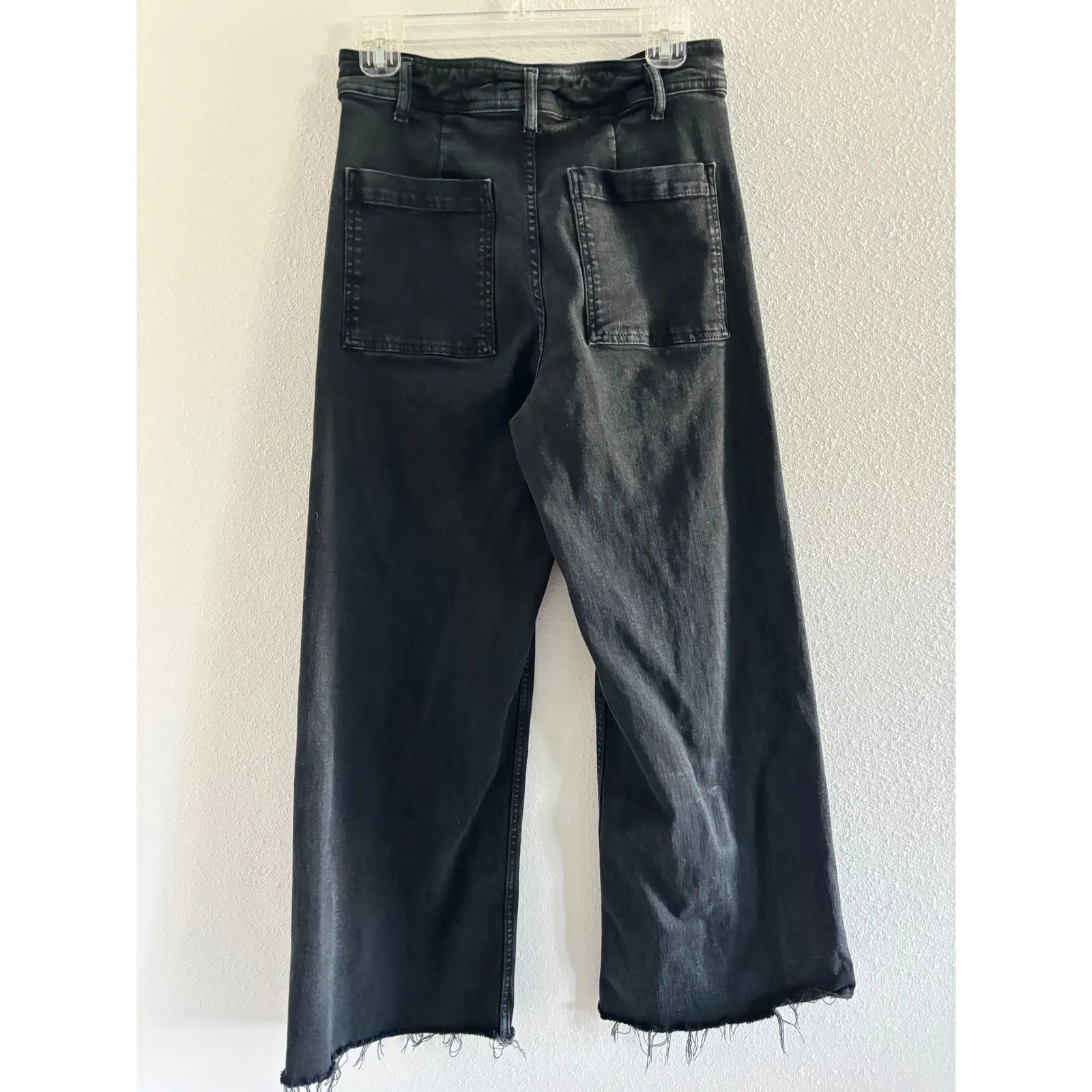 Zara The Marine Straight Leg Jeans Womens 8 Black Wash Denim High Rise Raw Hem - Image 3