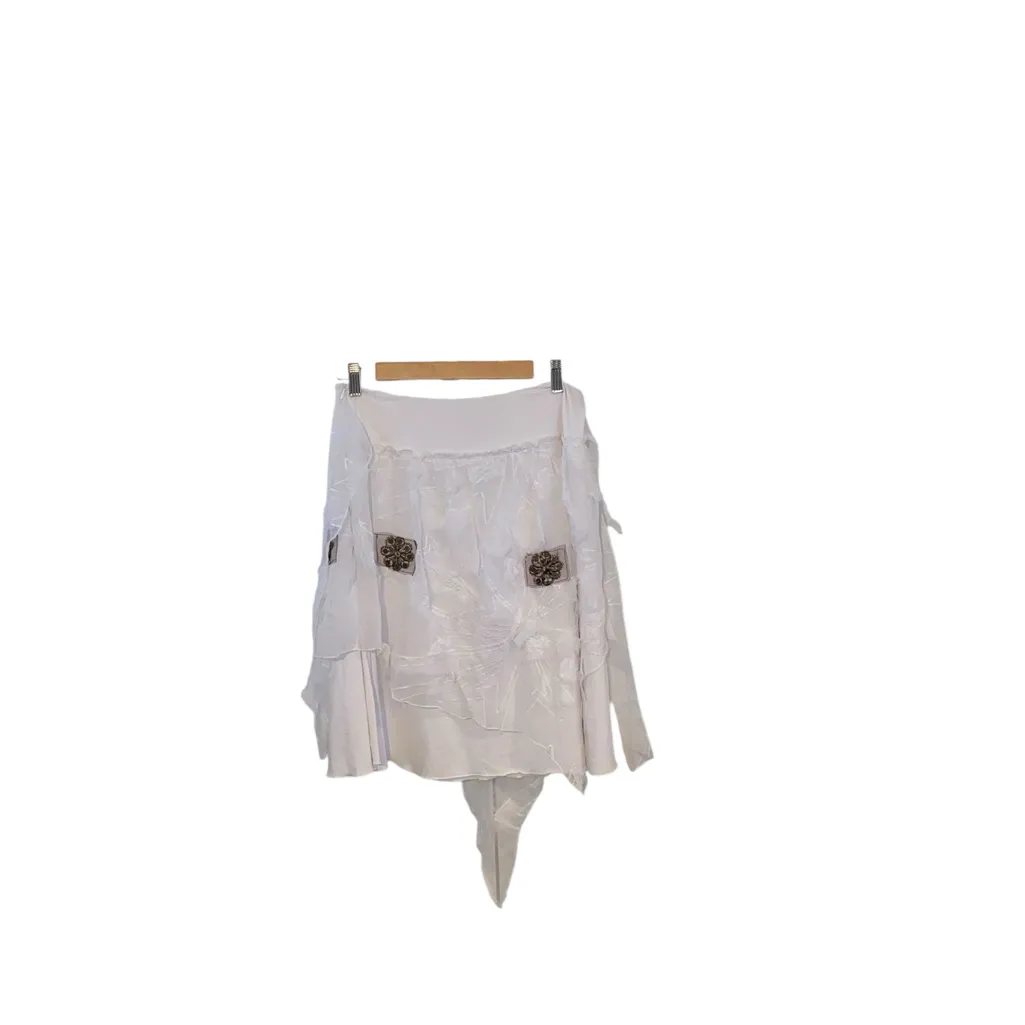 Banana USA Asymmetrical White Sheer Beaded Sequin floral Skirt Boho Fairycore Size M - Image 6