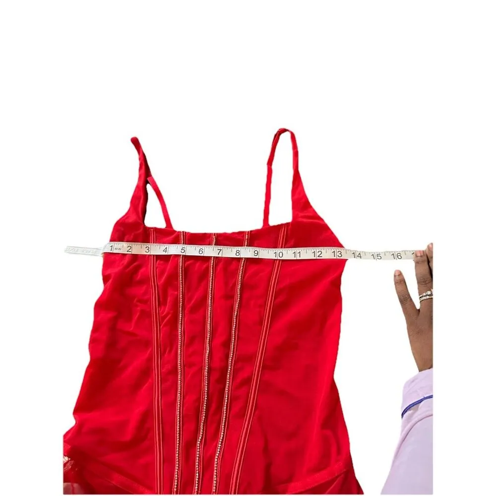 Women's Rhinestone Sheer Lingerie Bodysuit By Auden Red Size M Romantic NWT Size M - Image 5