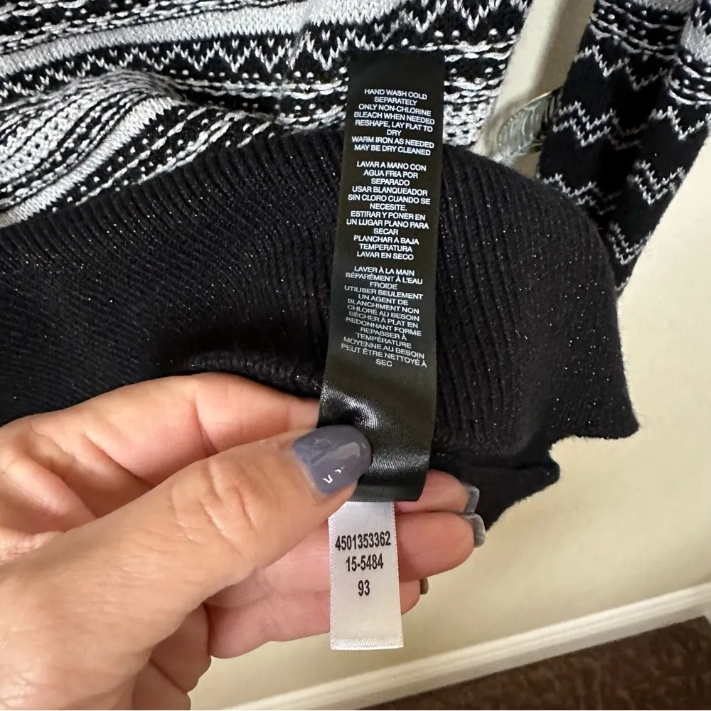 White House Black Market Long Sleeve Black/White/Silver Sweater Holiday Sm - Image 5