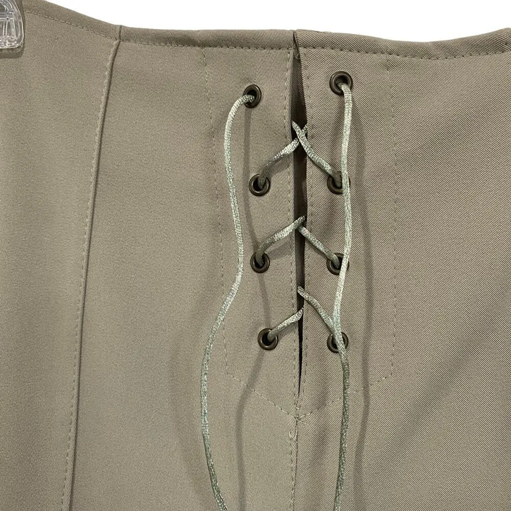 Khaki Fluted Maxi Skirt Front Waist Lace Up Details FR 42 = US M - Image 3