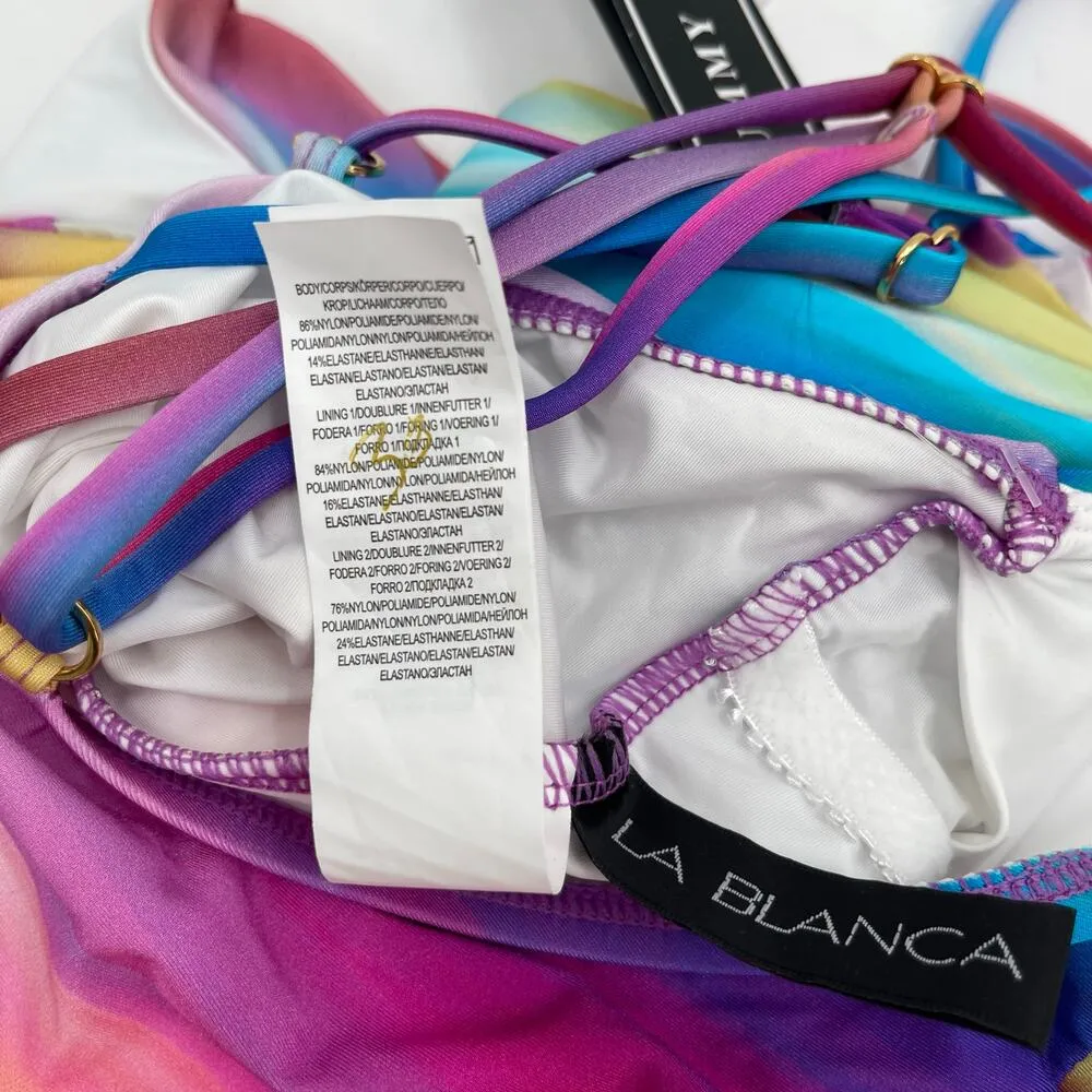 LA BLANCA Sunset Shores Swimsuit SZ 8 One Shoulder Ombre NWT Rainbow Multicolor - Image 15