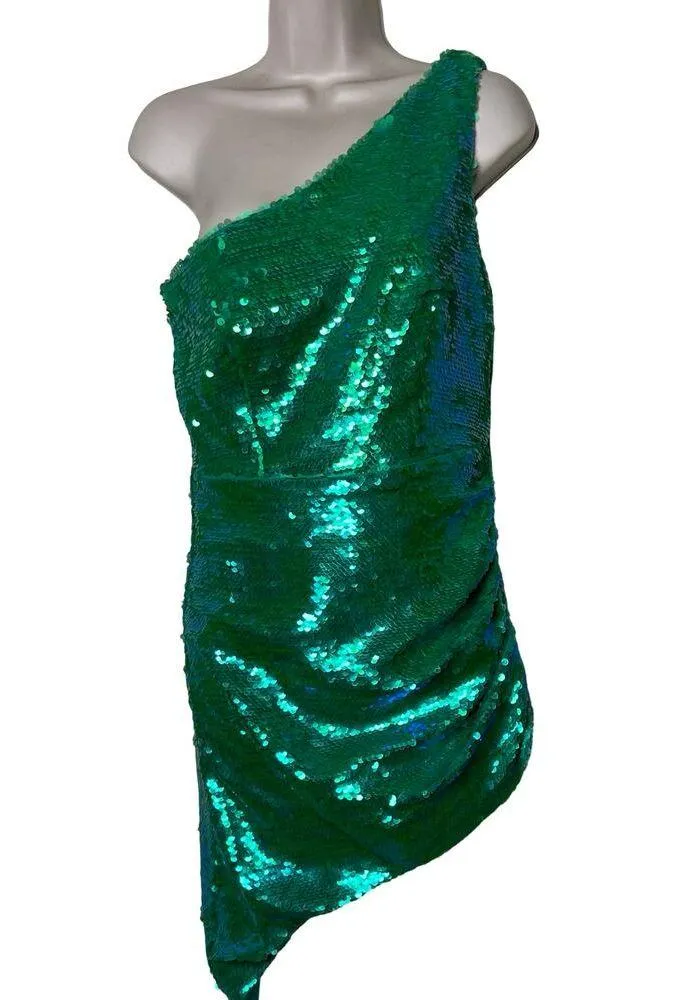 AMANDA UPRICHARD Sierene One shoulder Mini Dress Spring Green Sequin sz S - Image 2