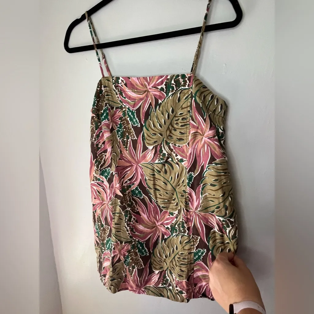 Madewell Goldie Mini Dress Floral Print Dark Coffee 100% Linen Size 2 EUC - Image 3