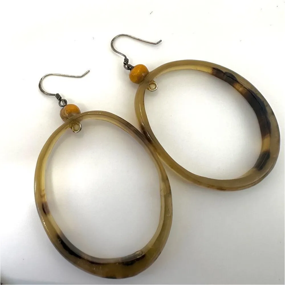 Cow horn sterling silver oval drop earrings Brown - Image 11