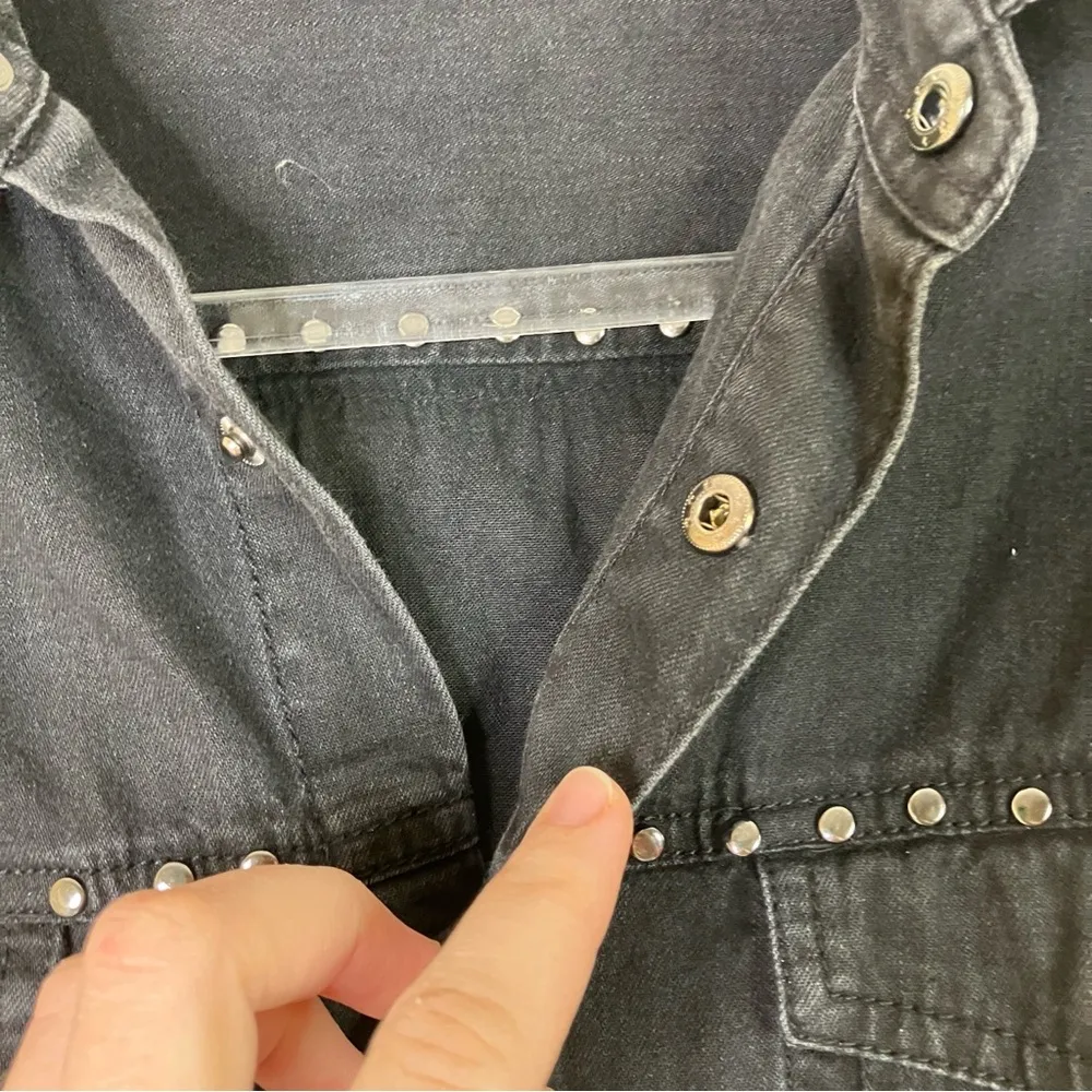 ASOS | Black Fringe Denim Jacket Western Biker Snap Front Womens Small - Image 3