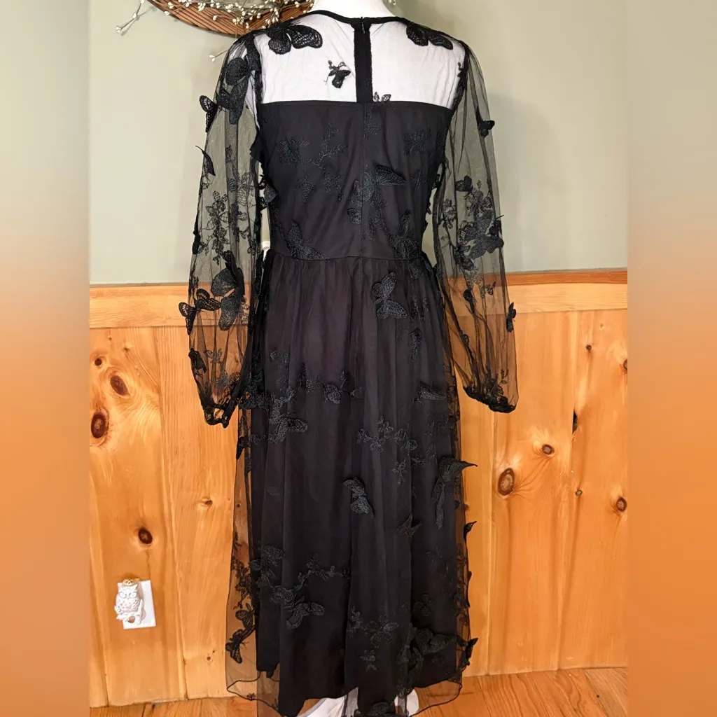 Embroidered Sweetheart Illusion Long Sleeve A-line Tulle Midi Dress #299902 NWT - Image 6