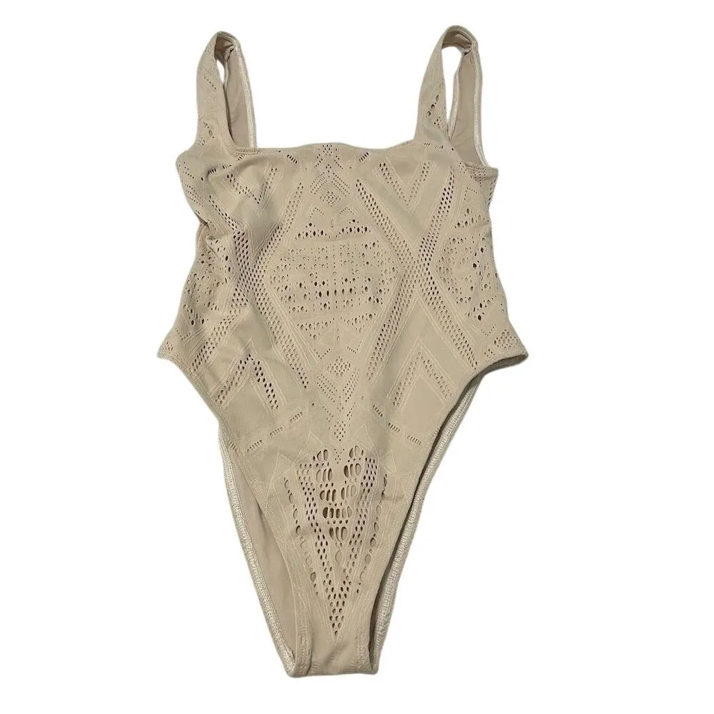 Vitamin A Women's Crochet Mika One Piece Swimsuit Beige Size M Eco-Friendly - Image 3