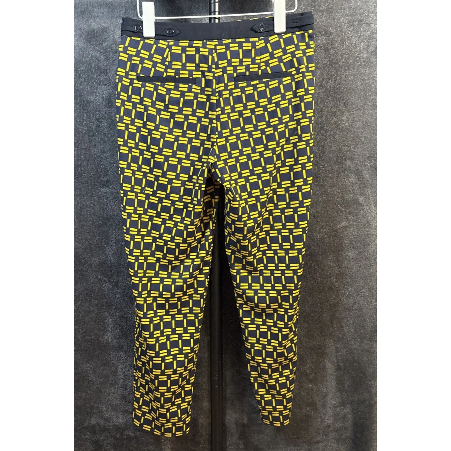 ZARA Navy Blue with Yellow contrasting print crop trousers pants  XS - Image 5
