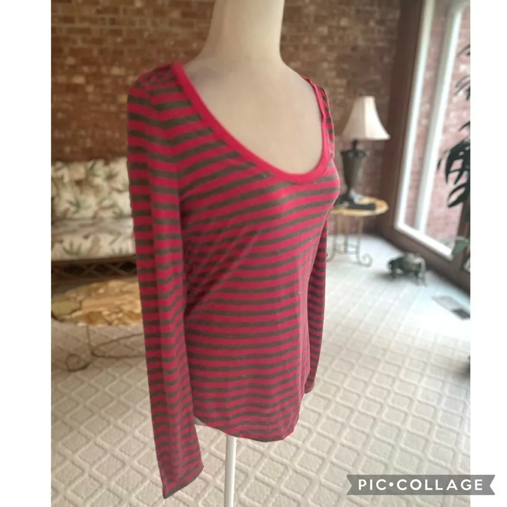 NWT Juicy Couture Top Pink Gray Stripe Sparkle Tee Shirt M Casual Nautical chic - Image 14