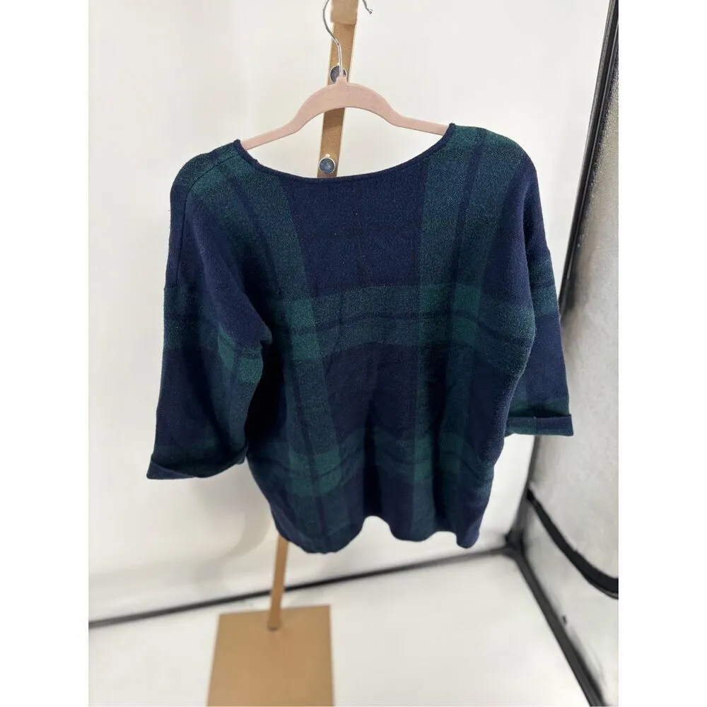 Tahari Women's Blue Green Plaid Long Sleeve round neck pullover sweater Size 1X - Image 6