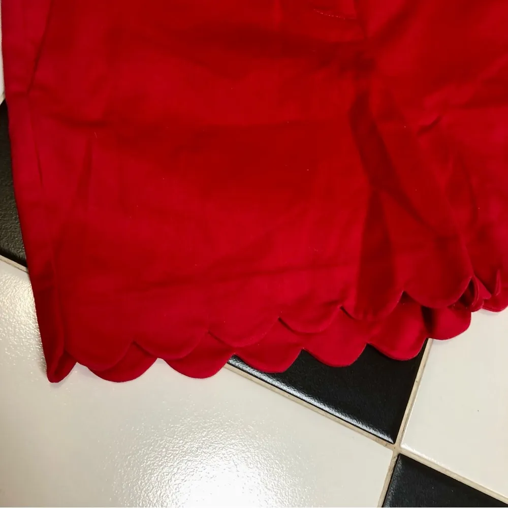 Bright Red Chino Shorts Scallop Hem High Waisted size 4 Oversized - Image 4
