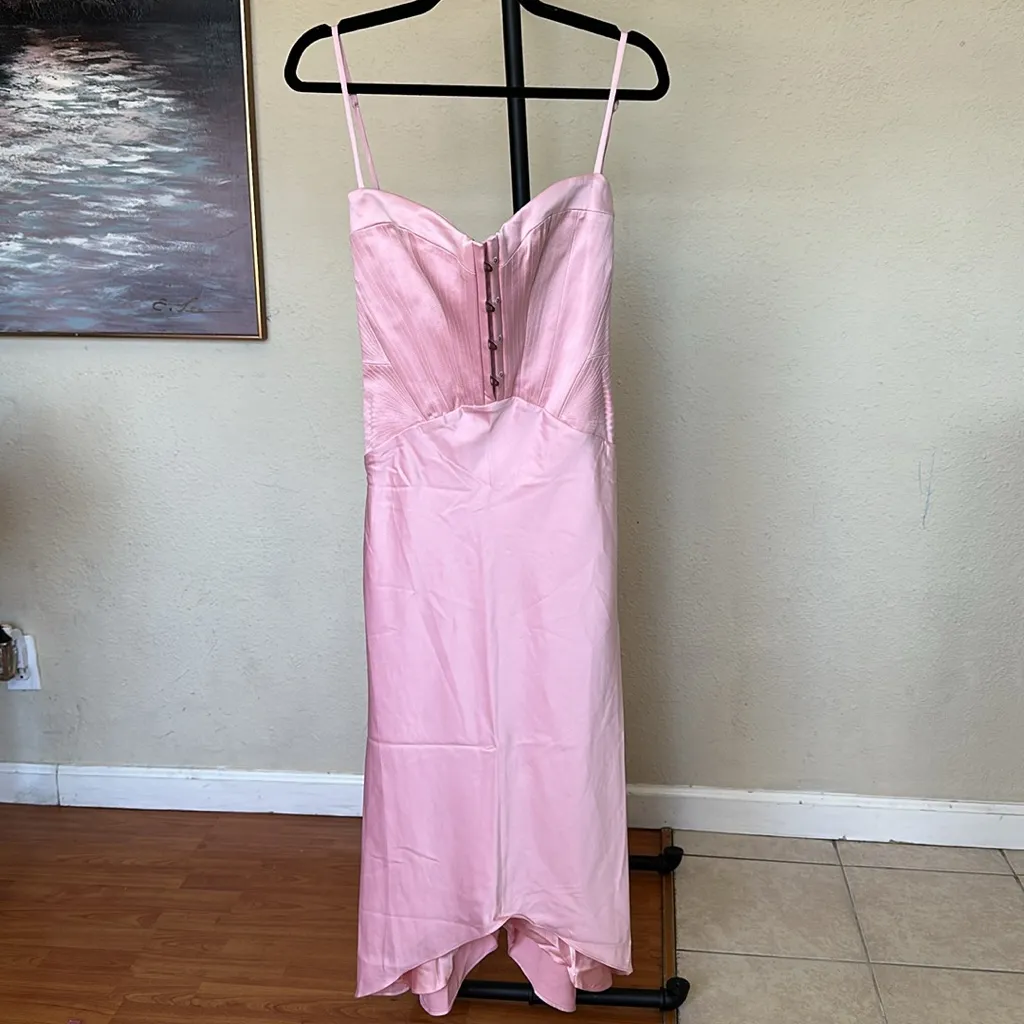 HOUSE OF CB 'Imogen' Rose Pink‎ Satin Corset Midi Dress NWOT Size S - Image 7