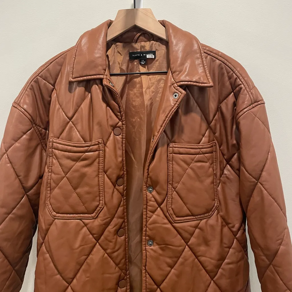 Slate & Willow‎ Quilted Faux Leather Jacket Size XS - Image 5