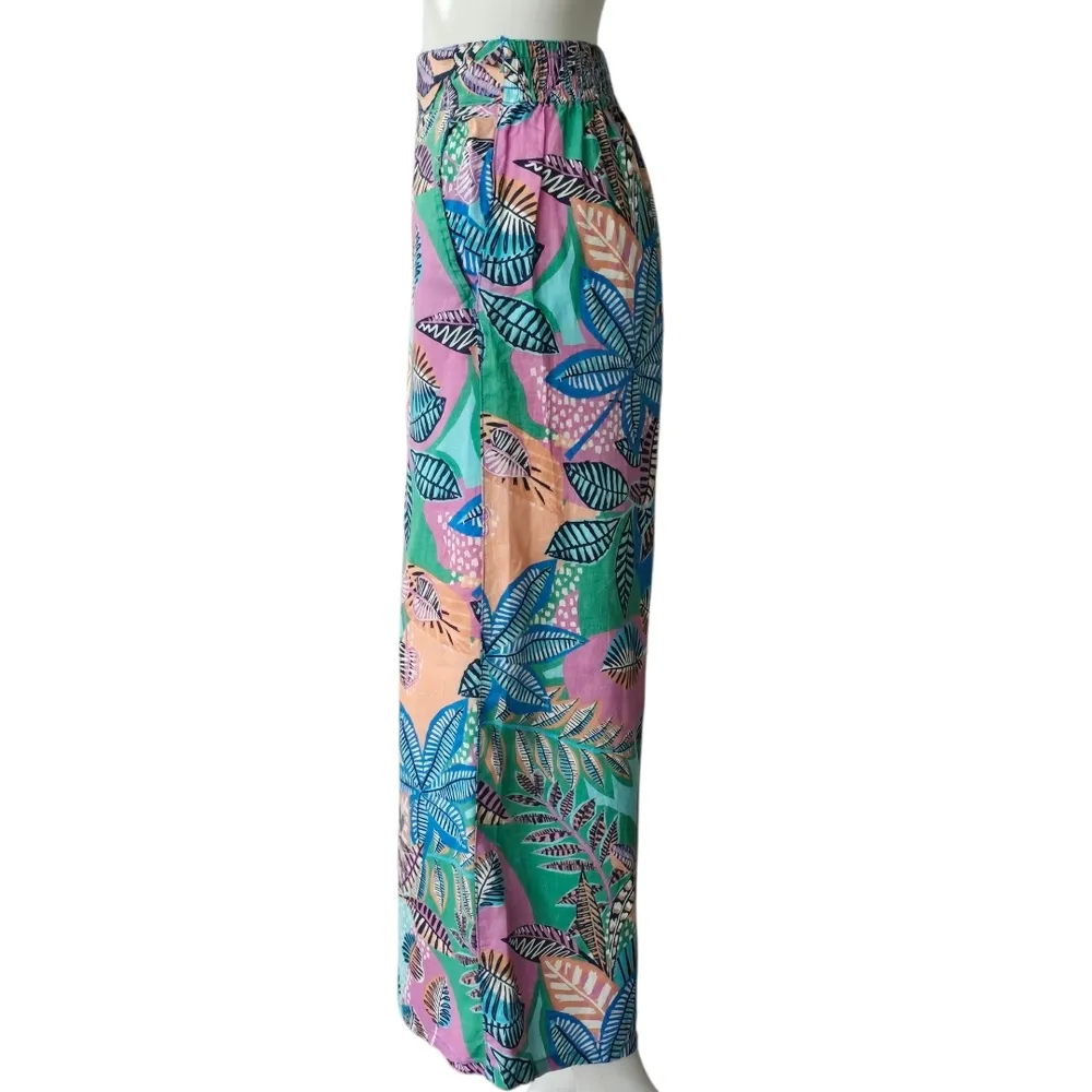 Cynthia Rowley Tropical Leaf Print Cropped Linen Pants Size Large - Image 3