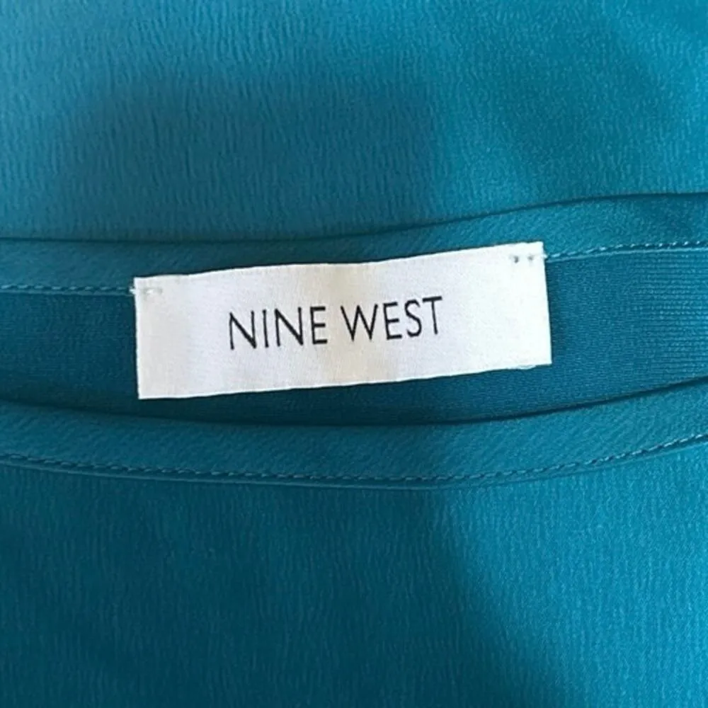 Nine West Blue Silk Satin Sleeveless Boat Neck Tank Mini Sheath Dress One Size - Image 3