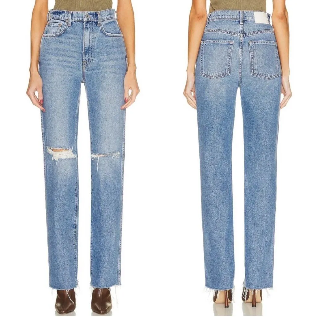GRLFRND Sarah High Rise Straight Leg Jeans Rambla Distressed 100% Cotton 27 - Image 2