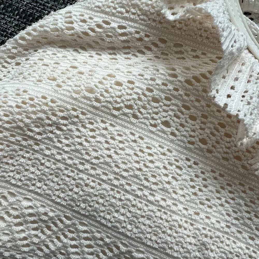 Andie Swim Hydra Bikini Top Small Vanilla Cream Crochet Lace Ruffled - Image 4