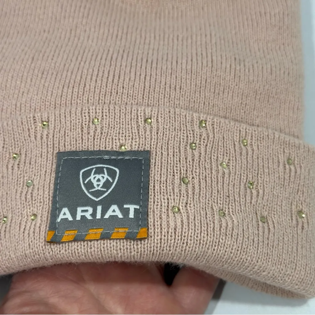 Ariat Blush Pink Knit Beanie with Metallic Gold Rhinestone Crystal Accents - Image 2