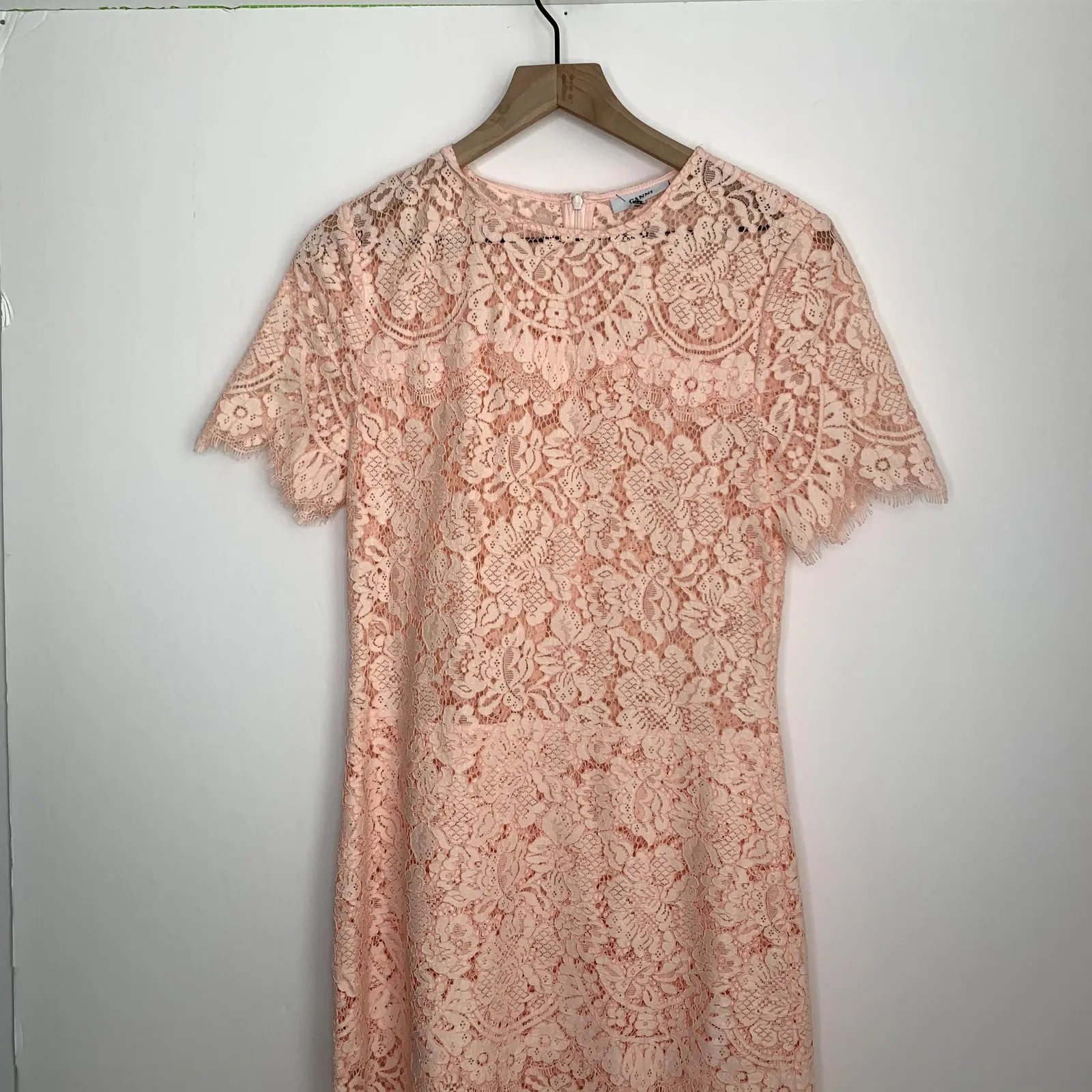 Ganni Duval Corded Lace Pink Midi Dress Womens  EU 38 US 6/8 - Image 12