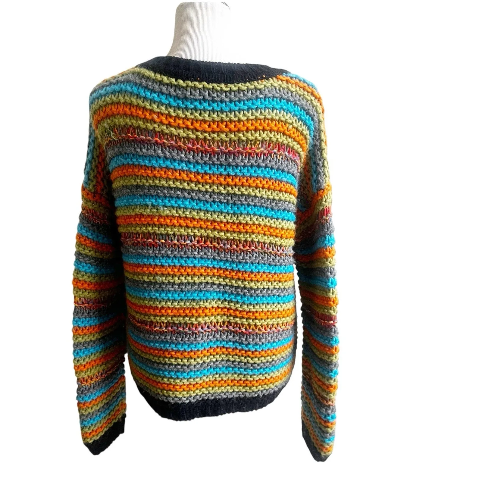 Sundance Crochet Chunky Knit Sweater Size Medium Crew Neck Colorful Cabin Core - Image 2