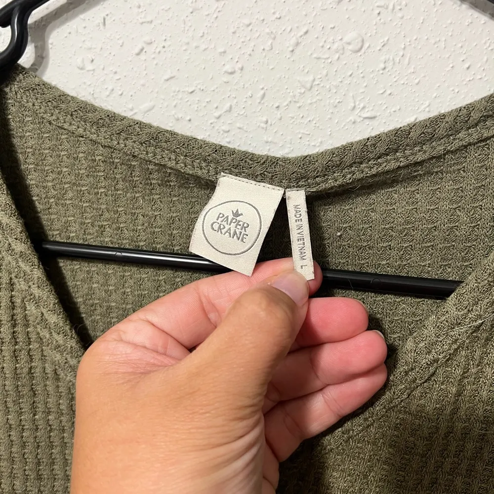 Paper Crane Sage Waffle Knit Tie-Front Tee - Image 2