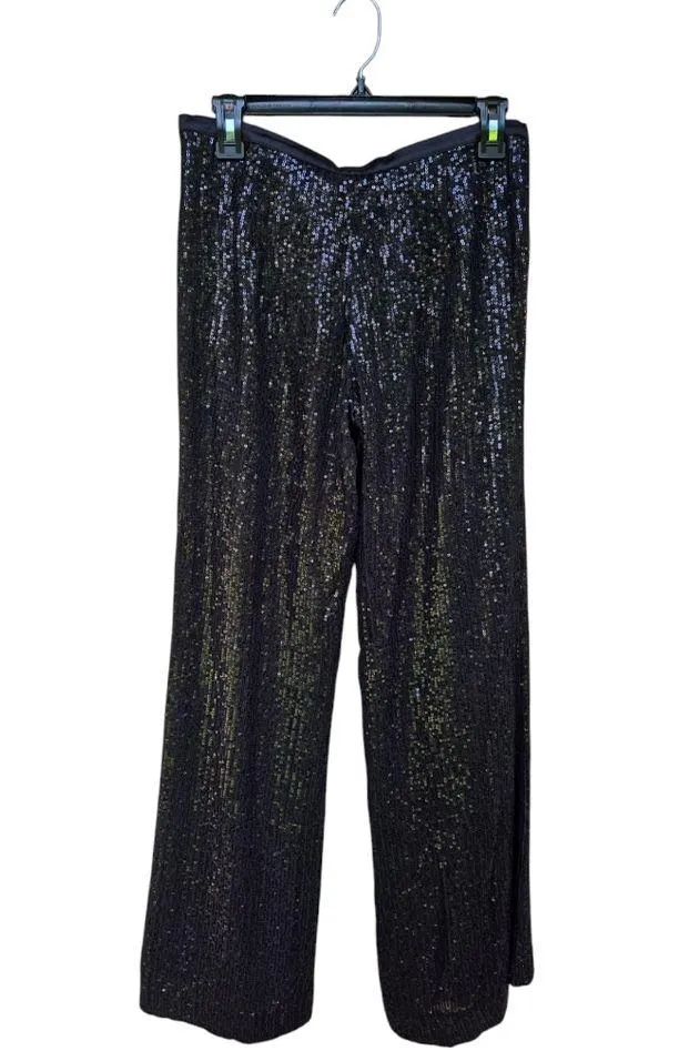 Tory Burch Women's Black Silk Sequin Wide Leg Dress Pant Party  Size 4 - Image 3