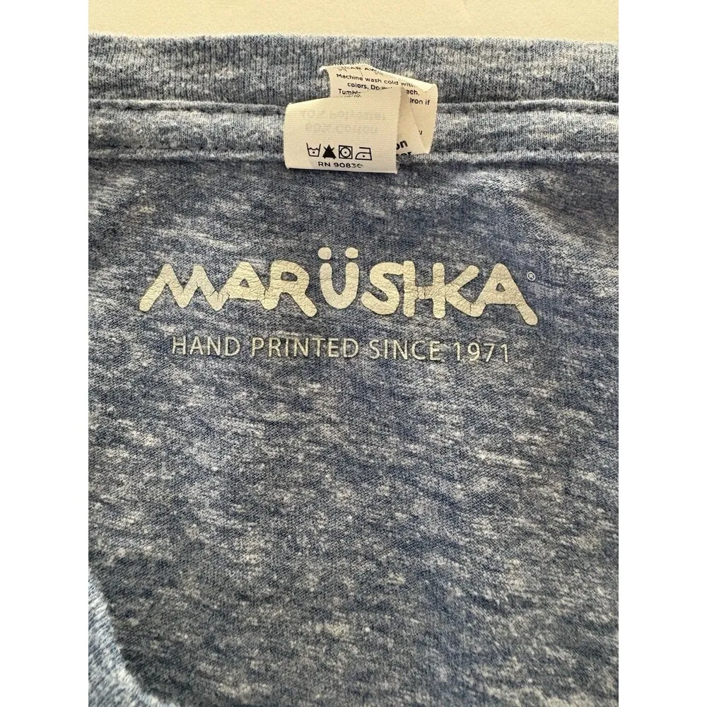 Marushka Hand Printed Shirt Size M Heather Blue Starfish Mystic CT Beach Soft Size M - Image 5