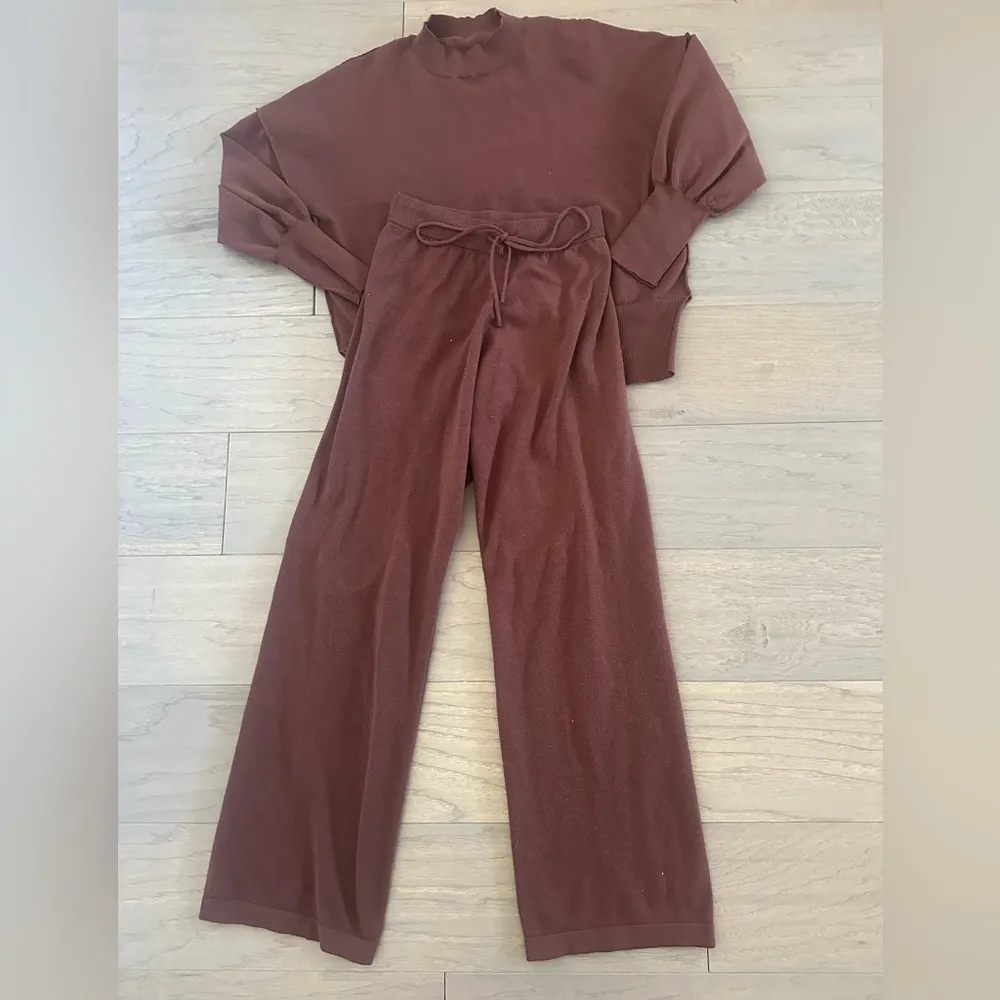 Sweater Set Women 2 Piece Long Sleeve Knit Top Brown - Image 3