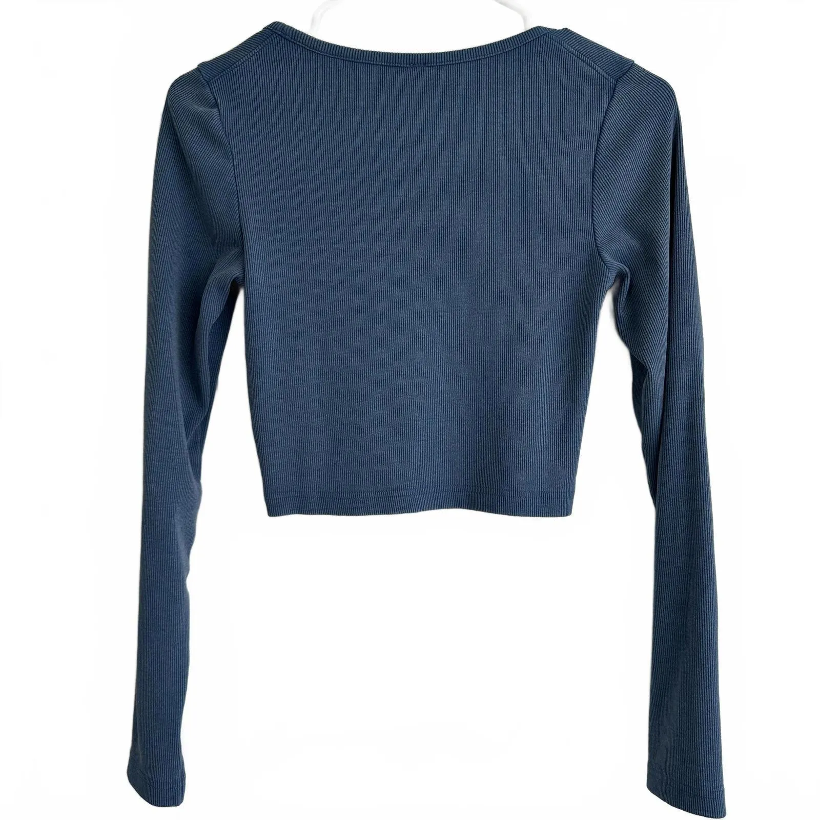 Uniqlo GU Washed Ribbed Cropped Long Sleeve T-Shirt Blue XS - Image 6