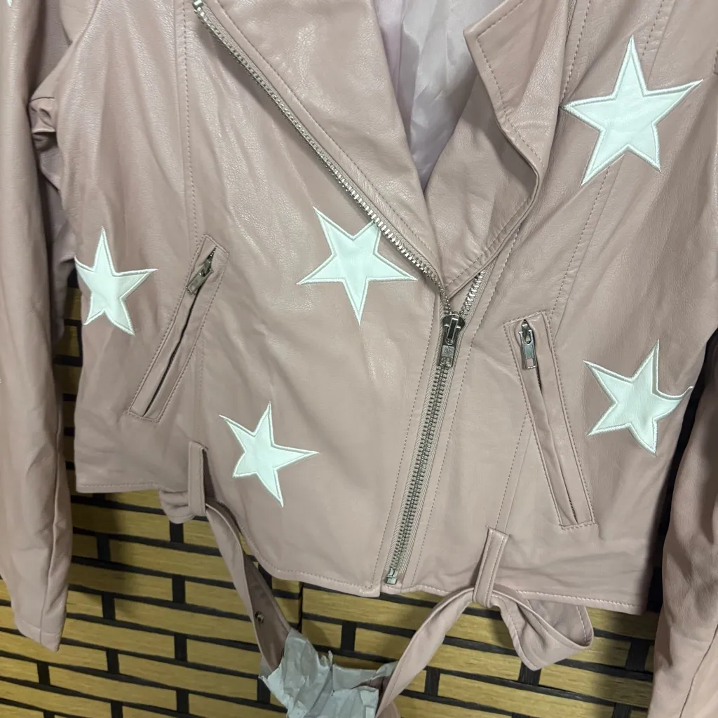 Zenana Blush Star Moto Belted‎ Jacket Size Small - Image 9