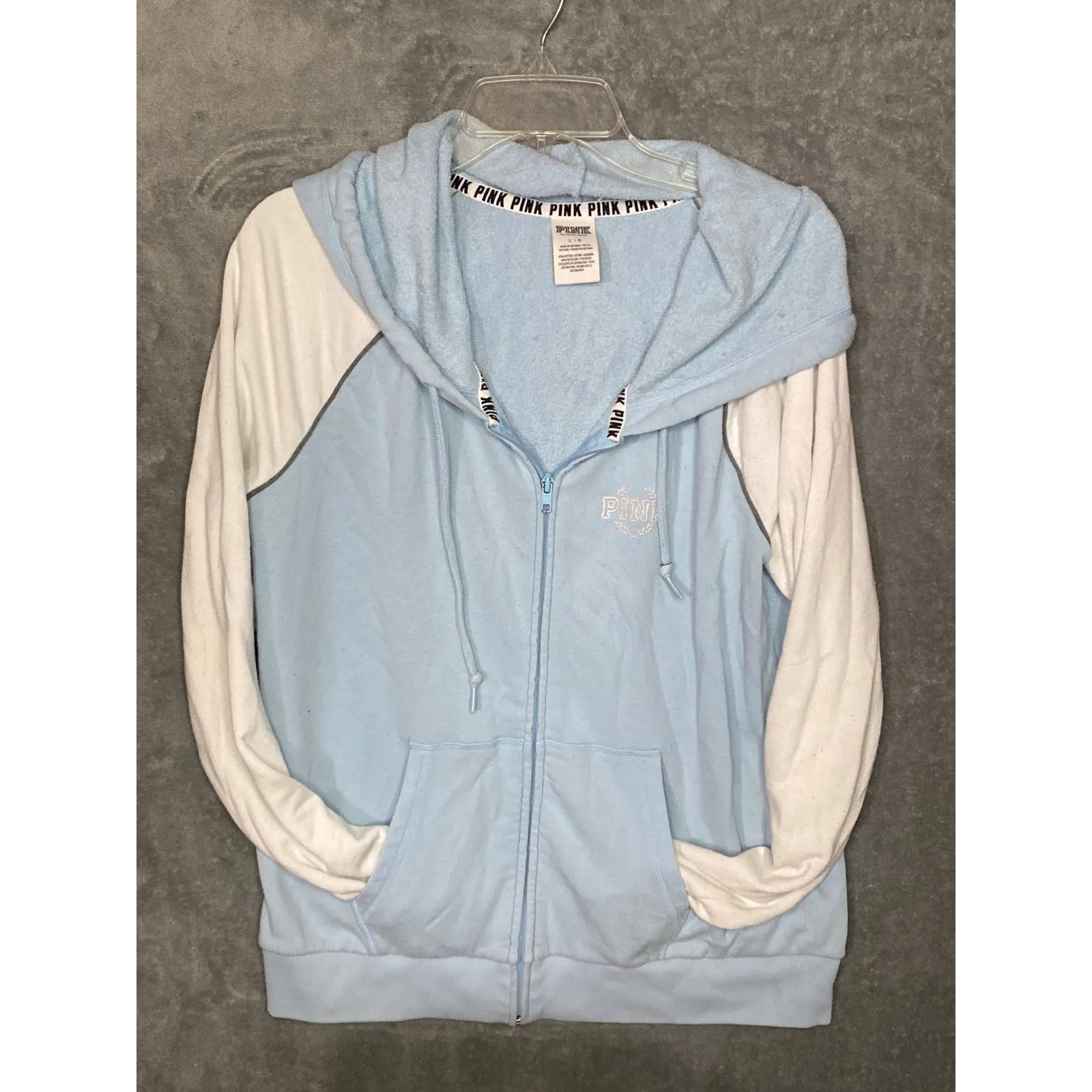 PINK Victoria's Secret Zip Up Hoodie Light Blue And White Womens large - Image 5