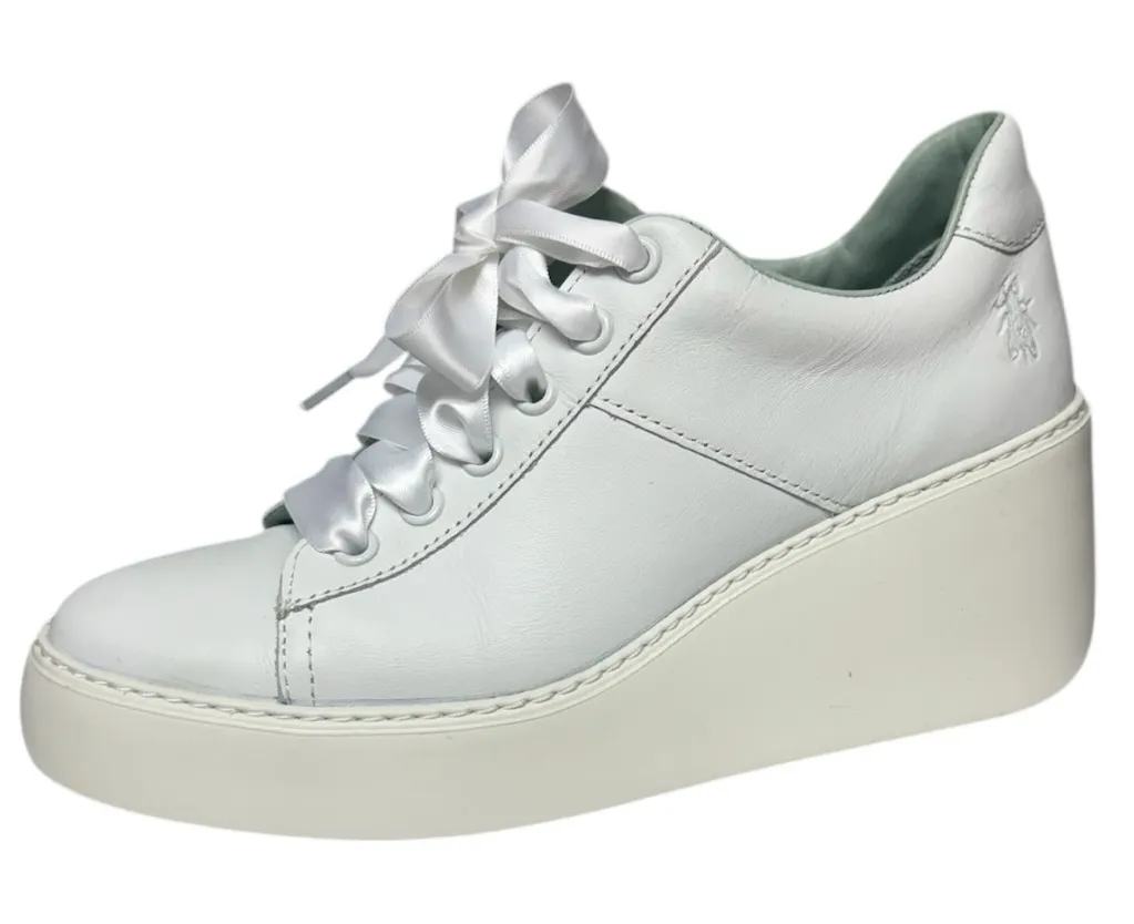 Fly London White Leather Delf Platform Wedge Sneakers Size 38 / US 8 EUC Sporty - Image 1
