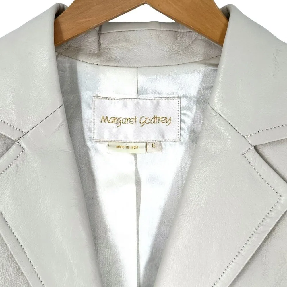 Margaret Godfrey Bisque Leather Blazer Women's Size 6 Casual Jacket White - Image 2
