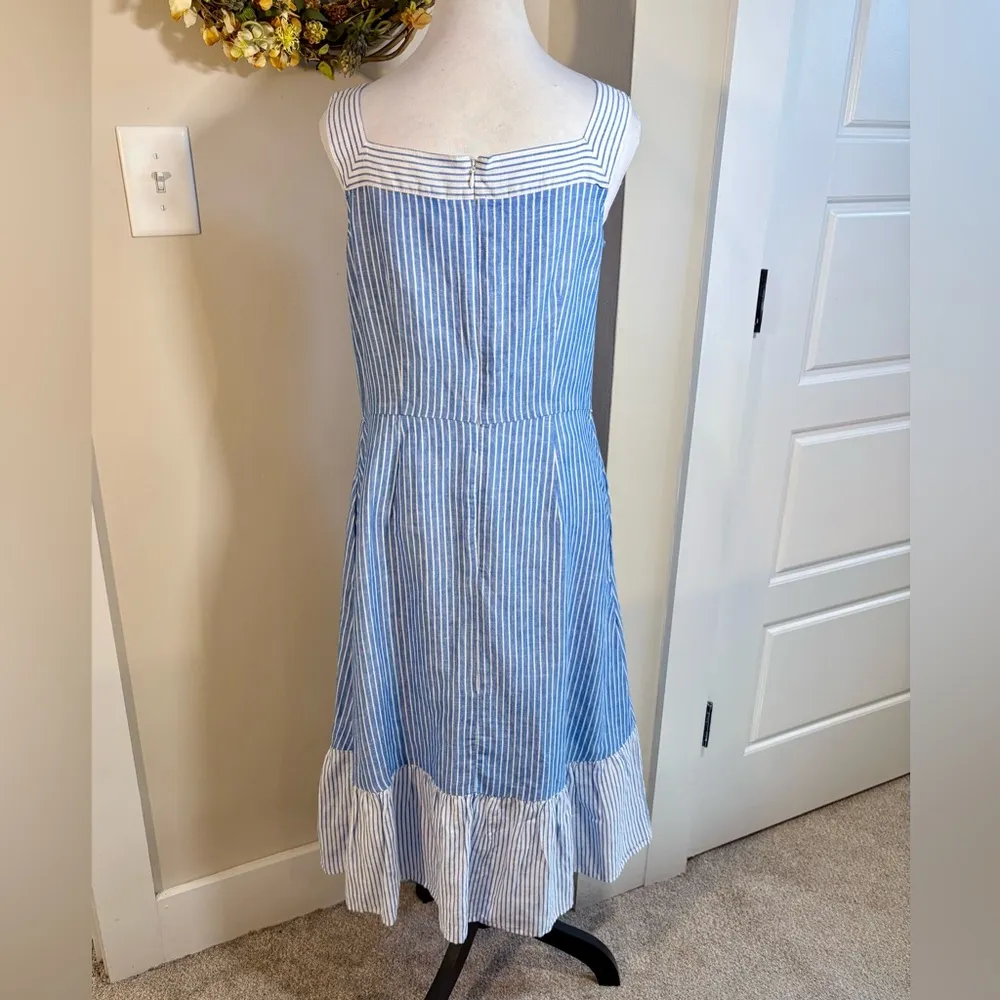 TALBOTS Linen Blend  Square Neck Striped Tiered Midi Dress w/Pockets Sz 6 - Image 6