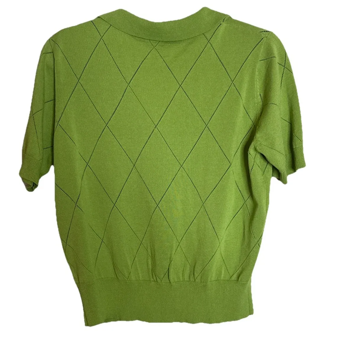Womens Large Avocado Green Polo Collar Diamond Knit Pullover Sweater Tennis - Image 2