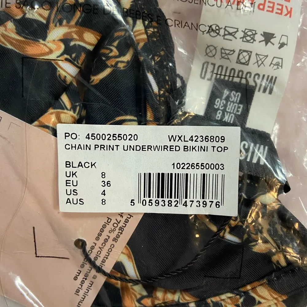 Misguided Chain Print Underwire Bikini Top Size 4 NWT top only - Image 2