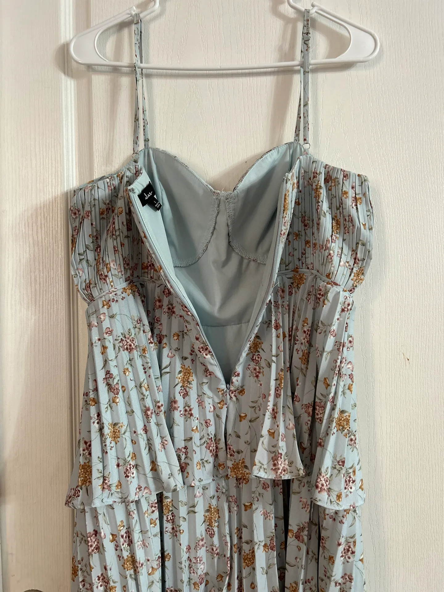 Lulus Blue Floral Print Tiered Bustier Midi Dress I Womens | Large - Image 6