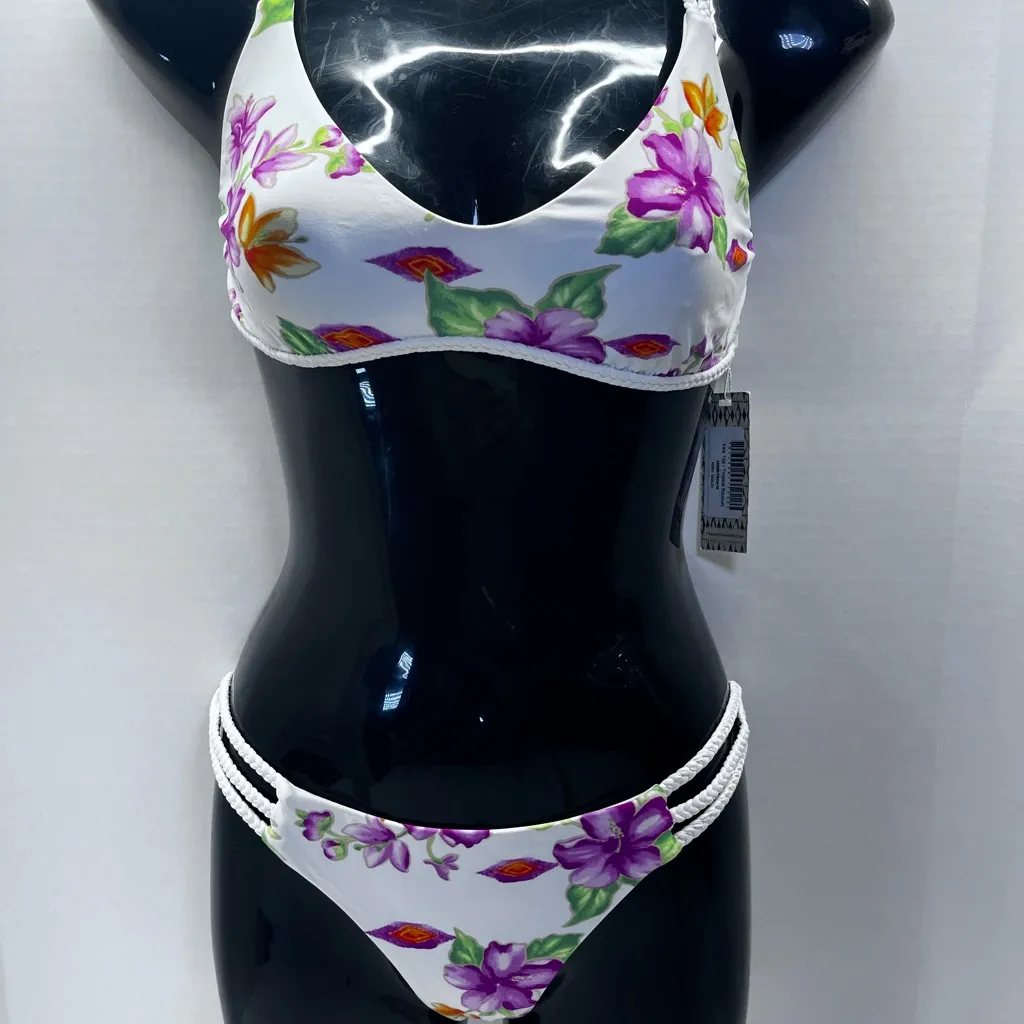 Frankie's Bikinis Floral White Bikini Set - Image 2