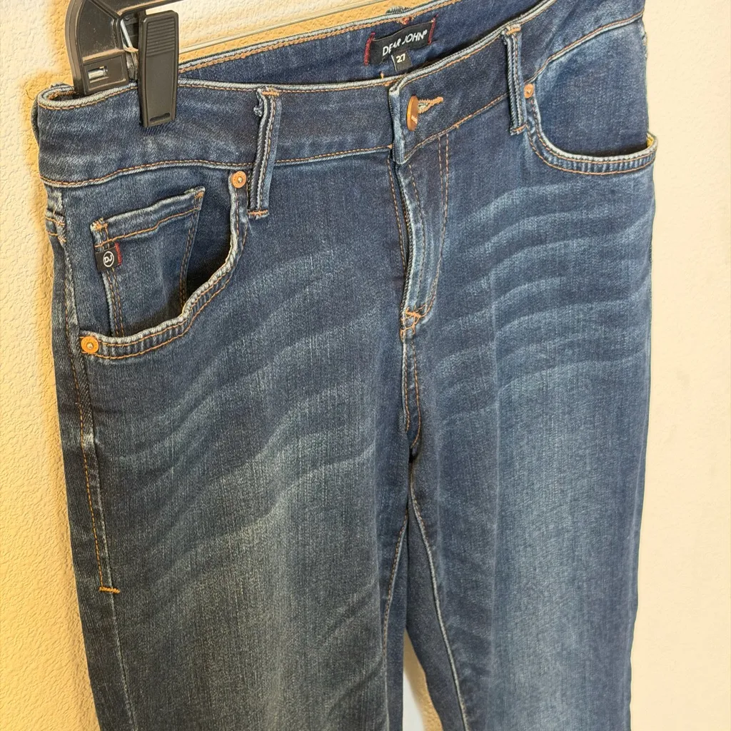 Dear John Rosie Flare Jeans – Size 27 – Dark Wash Fringe Hem – 34” Inseam - Image 6