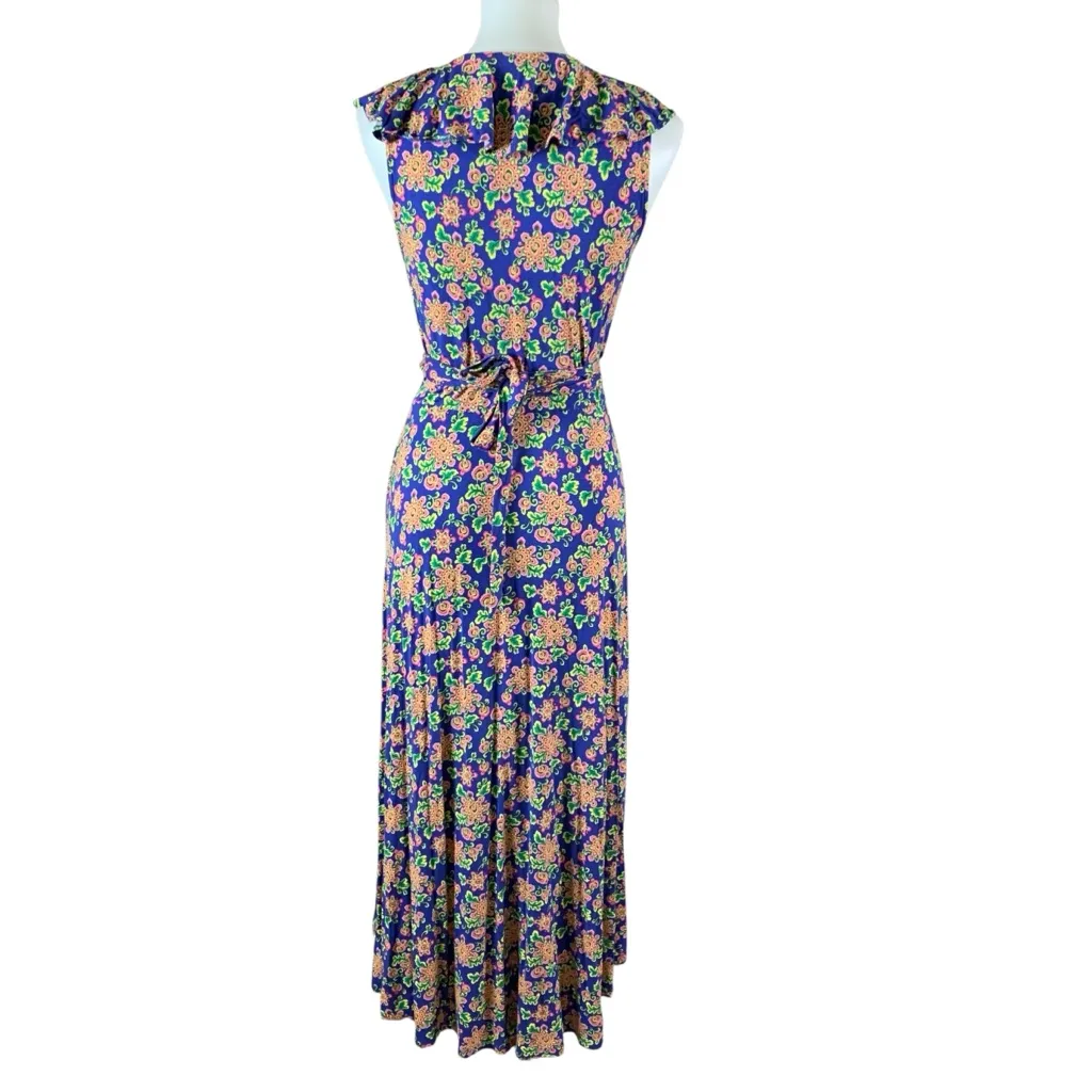 Boden Blue Floral Ruffle Wrap Midi Dress 8R Romantic Garden Party Chic Size 8 - Image 3