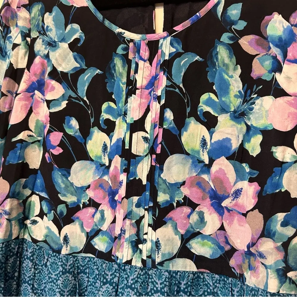 Soft Surroundings Dress Night Bloom Long Sleeve Floral Blue Purple Size Small - Image 5