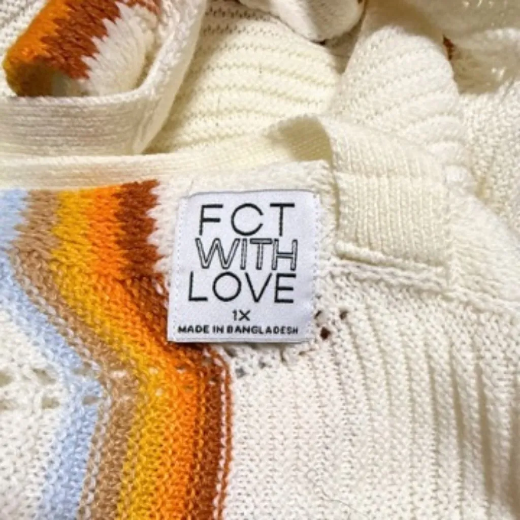 FCT With Love Sweater Ivory Striped Vintage Style Women's 1X - Image 3