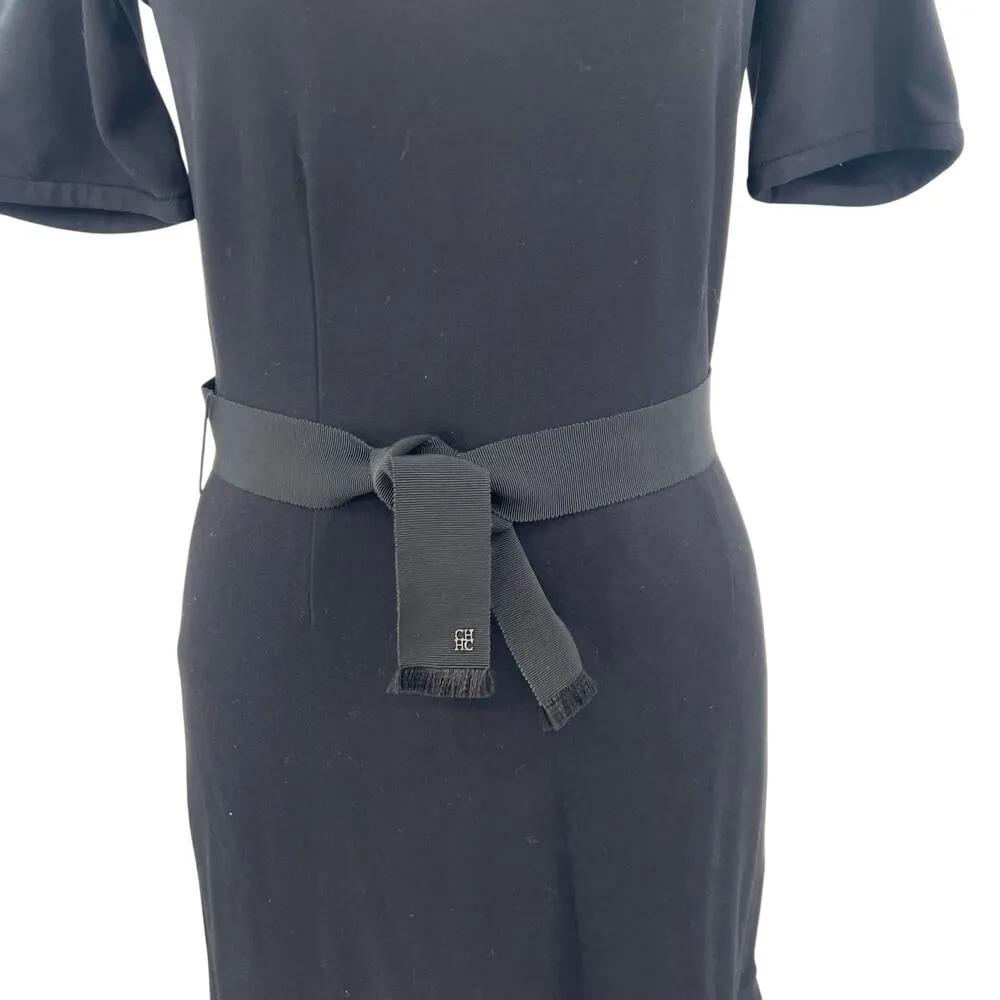 CH Carolina Herrera Dress‎ Short Sleeve Ruffle Flounce Hem Ribbon Belt Black XS - Image 3