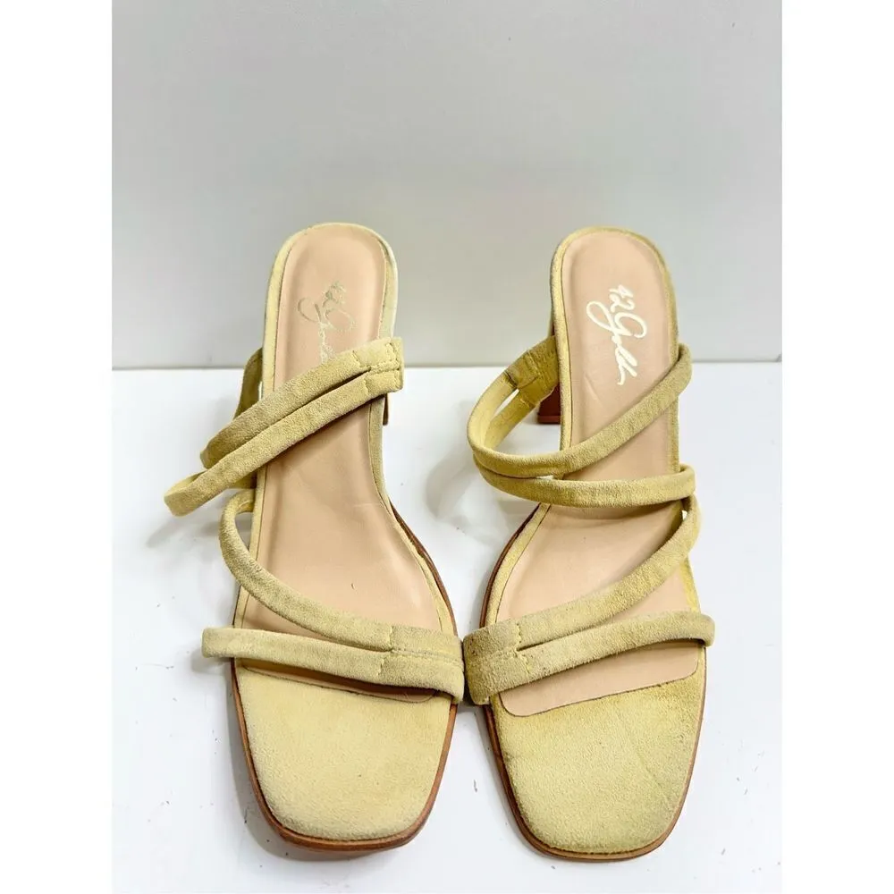 42 Gold Sandals Womens Size‎ 9.5 Leather Suede Light Avocado Green Block Heel Green - Image 3