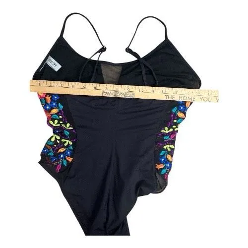 Kennet Cole Reaction Black Lace Floral Embroidered One Piece Swimwear Size M - Image 13