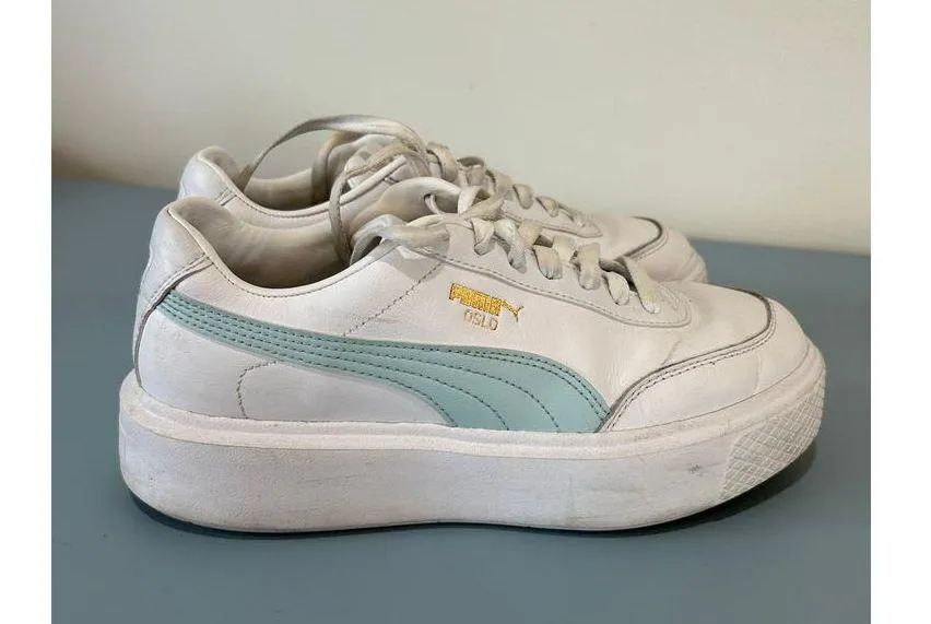 Puma Oslo platform womens sneaker size 8 white light blue - Image 3